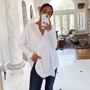 Free People Leo Henley White‎ Waffle Knit Flowy Long Sleeve Top size small